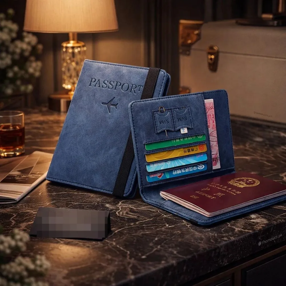 Leather Passport Holder & Travel Wallet – RFID Blocking Passport Cover with Card Slots & Document Organizer (Multiple Colors)