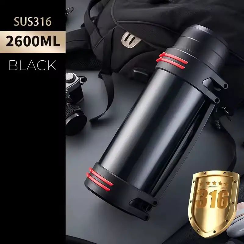 Original 2600ML Stainless Steel Vacuum Thermos Bottle with Cup | Large Capacity Insulated Flask 24 Hours Hot & Cold Water Bottle